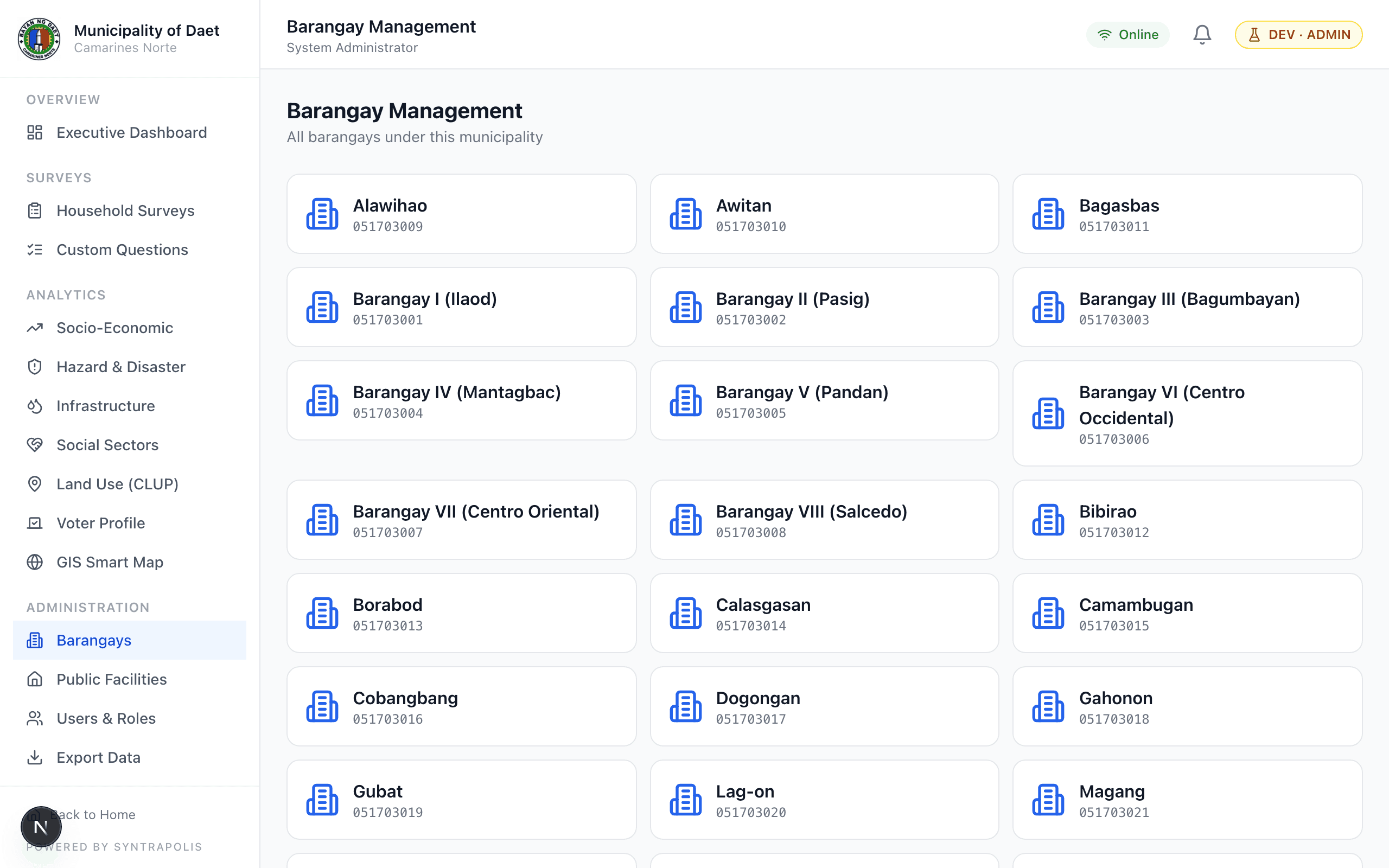 Barangay Management admin view