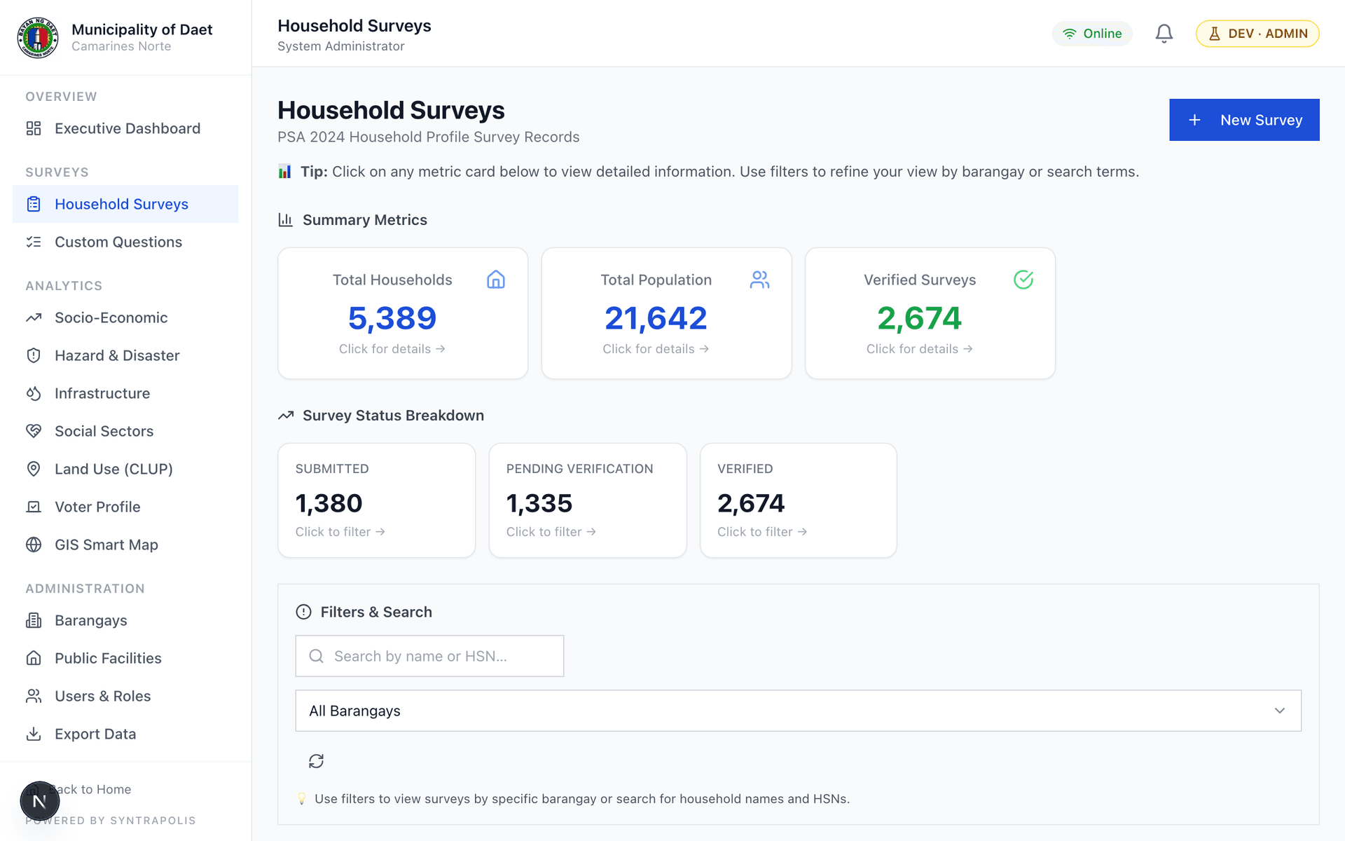 Live household demographics dashboard